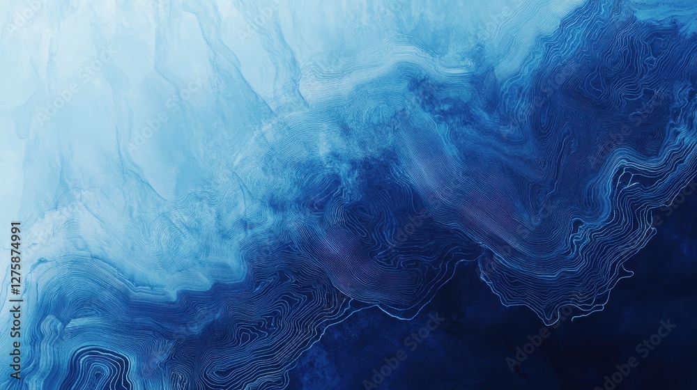 Obraz premium An abstract blue ocean wave illustration showcasing smooth gradients and intricate line patterns, creating a tranquil and serene atmosphere.