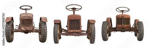 Vintage Tractors in Weathered Condition on Display Isolated on transparent background