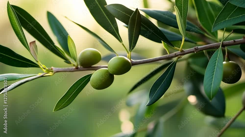 A branch of an olive tree with two olives hanging from it A branch of an olive tree with two olives hanging from it