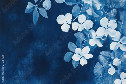 botanical image cyanotype small flowers, floral sun print background