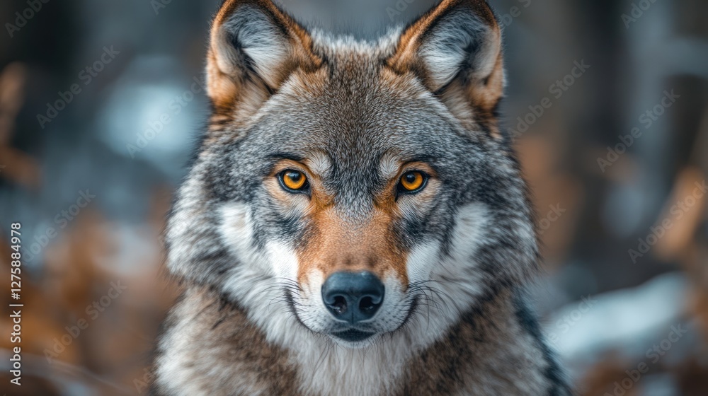 Majestic Gray Wolf Portrait: A Stunning Close-Up in the Wild Majestic Gray Wolf Portrait: A Stunning Close-Up in the Wild