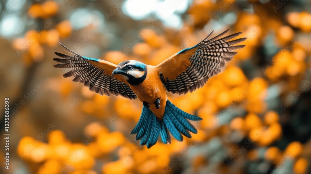 Obraz premium Bird in flight, forest, bokeh, nature, poster