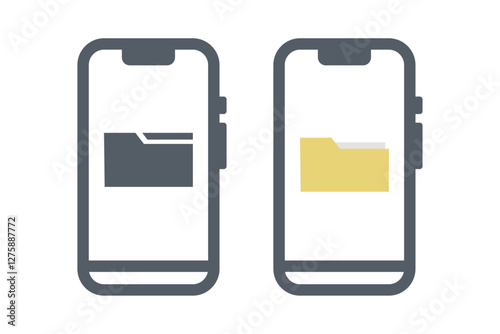 Mobile phone and smartphone icon with file folder