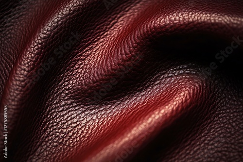 Close-up of Red Leather Texture with Deep Shadows and Highlights