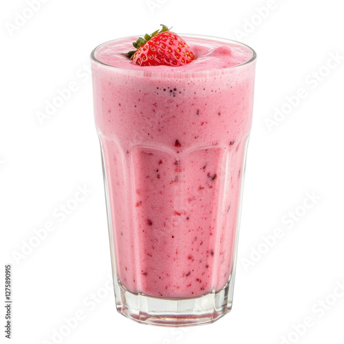 Refreshing strawberry smoothie in a clear glass isolated on png transparent background, cut out