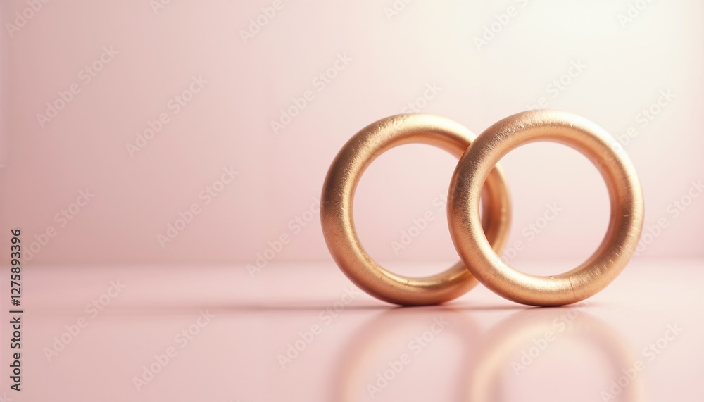 Golden wedding rings on soft pink background, symbol of love and commitment Golden wedding rings on soft pink background, symbol of love and commitment