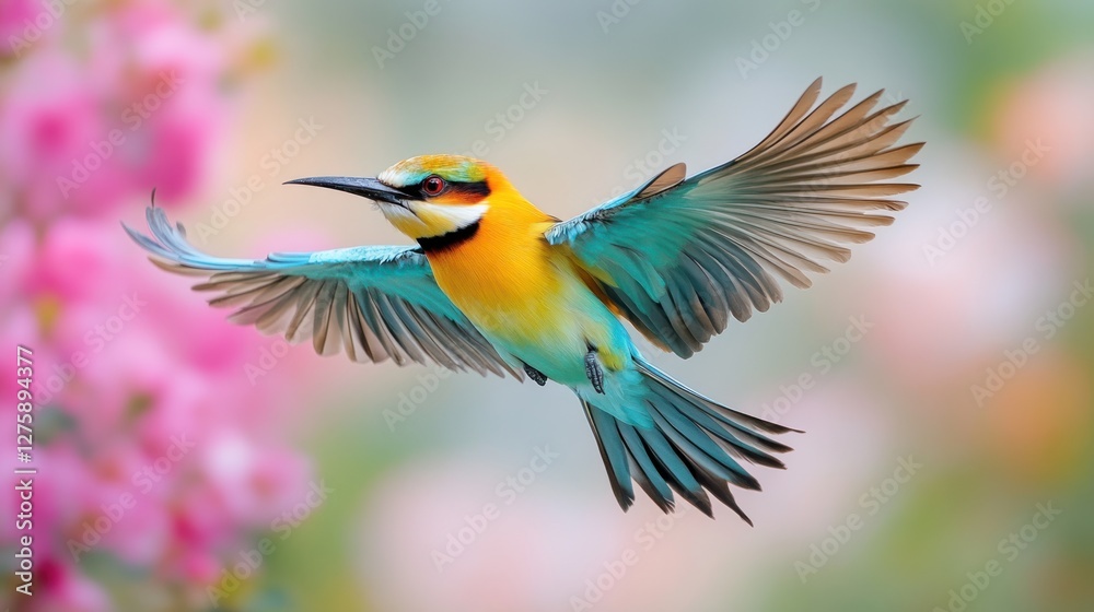 Blue-tailed Bee-eater flying, garden, spring Blue-tailed Bee-eater flying, garden, spring