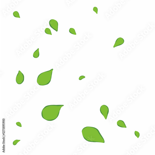 Vector illustration of green leaves falling, with white background