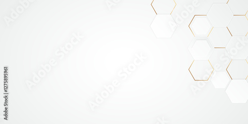 abstract white background featuring a geometric hexagon pattern with golden accents, suitable for presentations, designs, and projects highlighting modernity and sophistication.