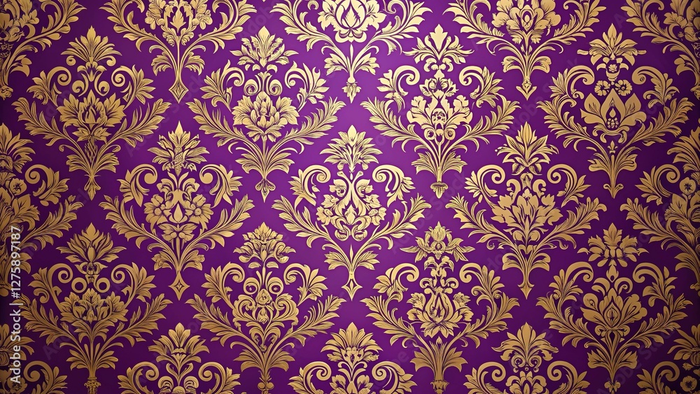 Fototapeta premium Purple Damask Wallpaper
