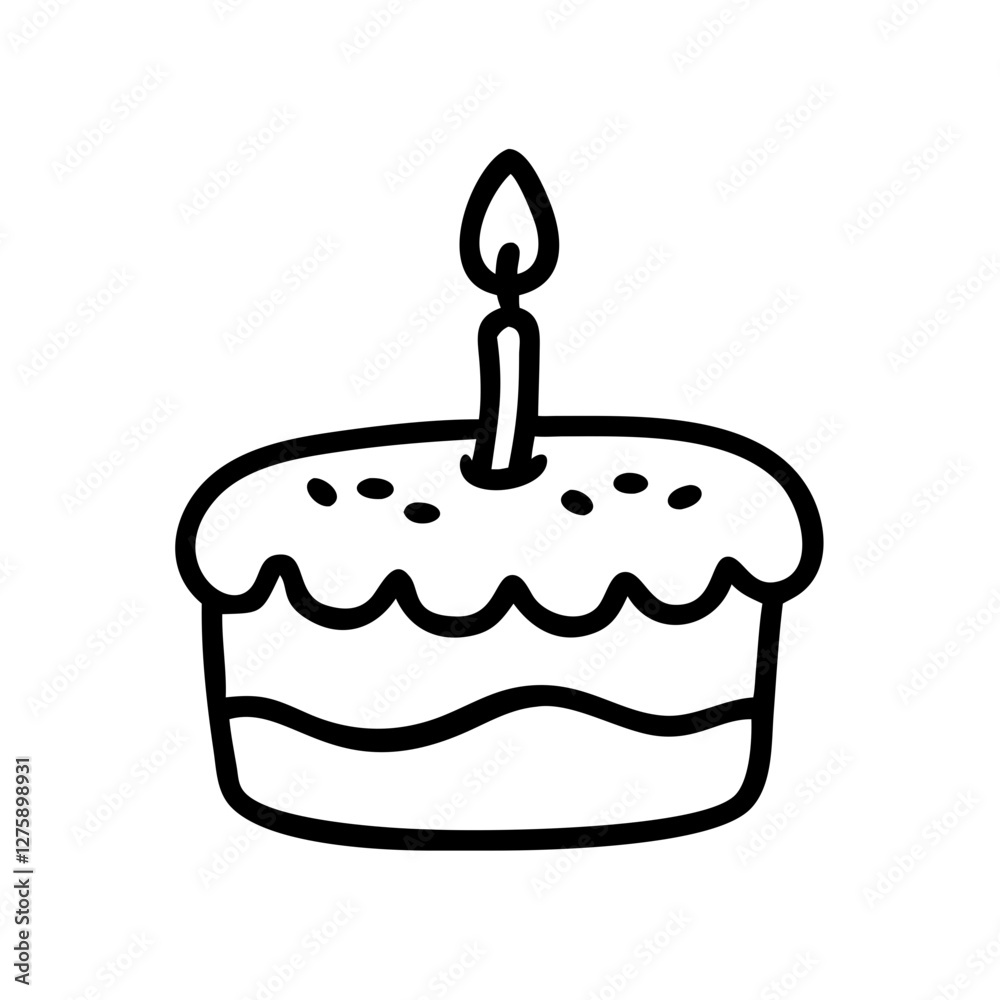 Birthday Cake: A minimalist, hand-drawn outline of a birthday cake with a lit candle on top. Perfect for evoking feelings of celebration, joy, and special occasions. Birthday Cake: A minimalist, hand-drawn outline of a birthday cake with a lit candle on top. Perfect for evoking feelings of celebration, joy, and special occasions.