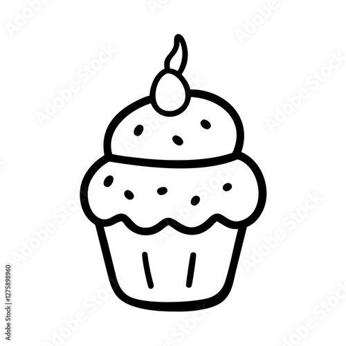 Sweet Treat: An illustration of a delightful cupcake, topped with frosting and a decorative cherry, stands out with its simplicity and charm, offering a visual treat.