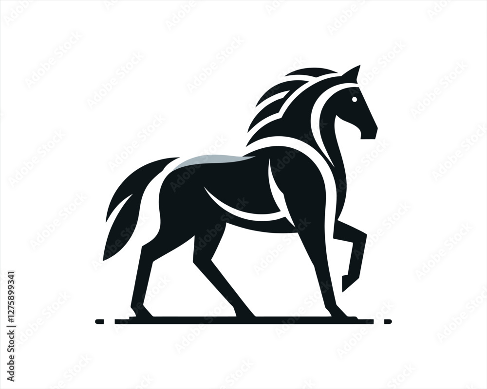 Obraz premium Horse logo design icon symbol vector illustration. Full body horse. Horsepower Animal logo