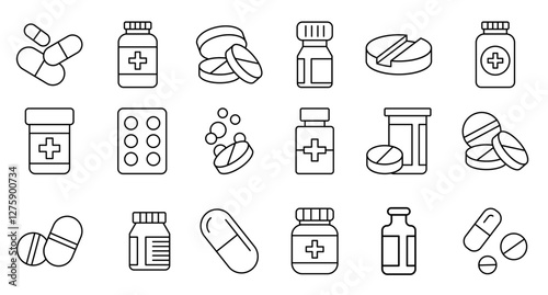 Pharmaceutical dosage forms editable stroke outline icon isolated on white background flat vector illustration. 