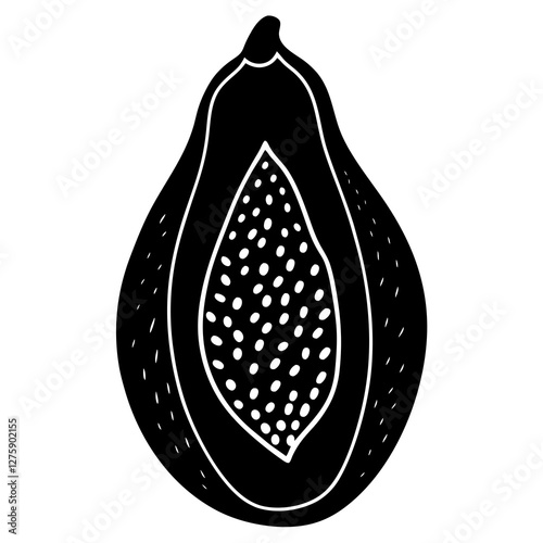 papaya black silhouette vector, Simple silhouette Design vector icon with white background. Fruit silhouette vector