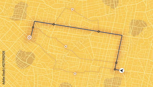 Concept of shortest path to the goal. Abstract navigation plan on city map. Map with intended goal and several paths to destiny. Vector illustration