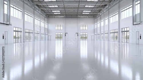 Wallpaper Mural Empty modern warehouse interior with high ceilings and large windows. Possible use Commercial real estate advertisement Torontodigital.ca