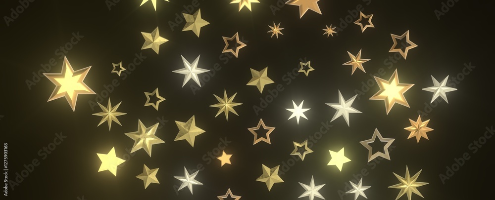 Banner with golden decoration. Festive border with falling glitter dust and stars. Banner with golden decoration. Festive border with falling glitter dust and stars.