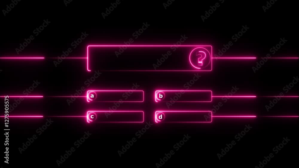 Neon quiz game template. Four options answers for knowledge exam in school, tv show.Question and test menu choice quiz show question and answers with option. Neon quiz game template. Four options answers for knowledge exam in school, tv show.Question and test menu choice quiz show question and answers with option.