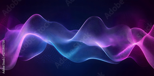 Abstract Purple and Blue Wave Background with Glowing Particles and Lines