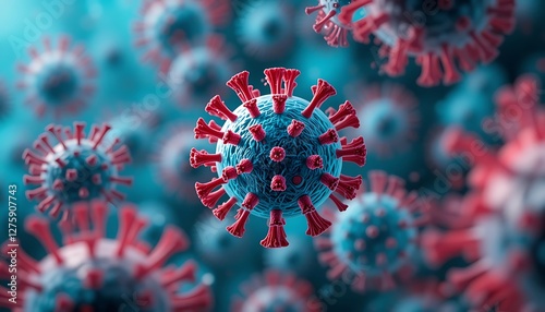 Microscopic View of Coronavirus SARS CoV 2 Virus Particles Detailed 3D Render