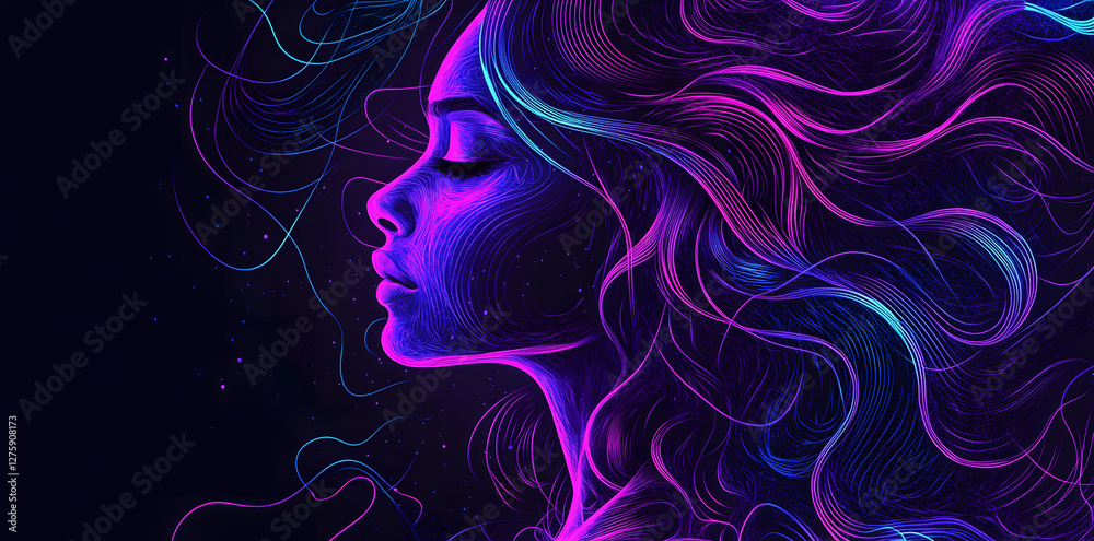 Abstract Neon Portrait of a Woman with Flowing Hair Abstract Neon Portrait of a Woman with Flowing Hair
