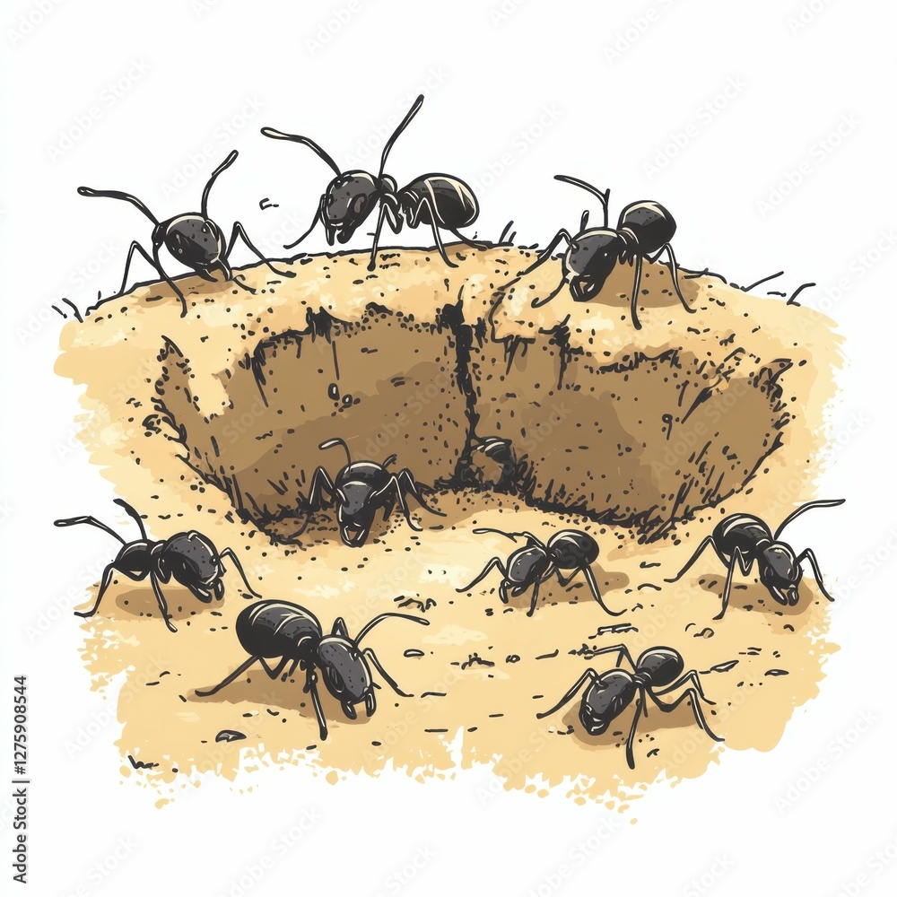 Obraz premium Ant Farm. Illustrated Colony of Ants - a Unique Pet Concept