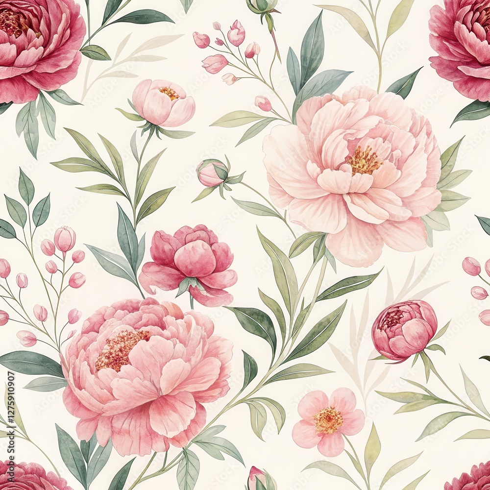 Elegant Pink Peony Watercolor Seamless Pattern
