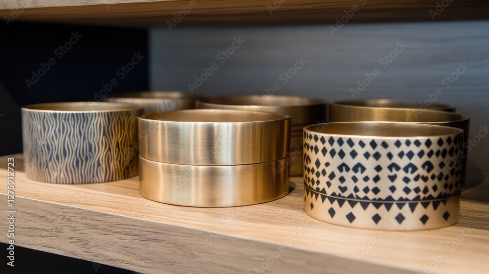 A stylish boutique shelf showcasing medium-sized gold bangles with simple yet elegant patterns A stylish boutique shelf showcasing medium-sized gold bangles with simple yet elegant patterns
