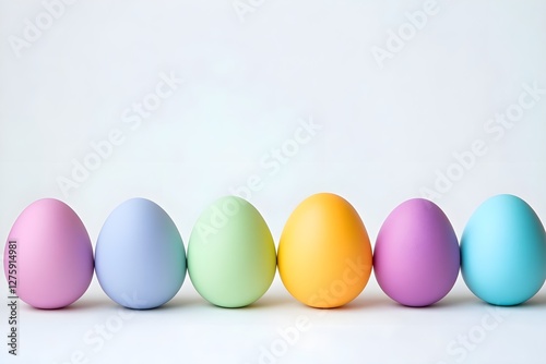 pastel easter eggs in a row on white background
