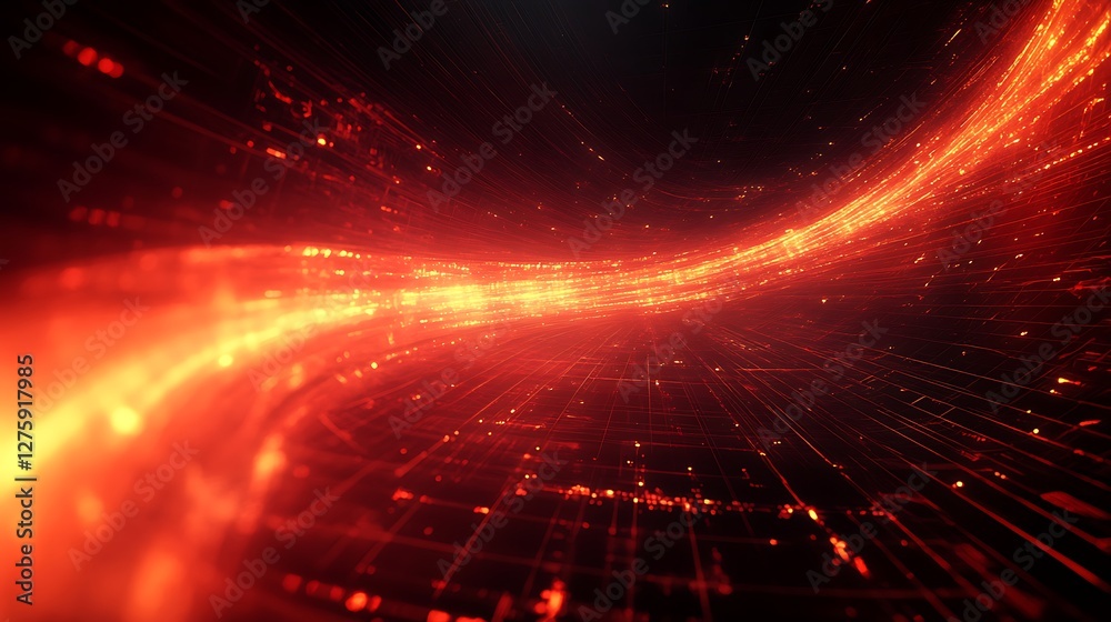 Obraz premium High-speed motion light streaks in deep red, creating a dynamic abstract image for creative projects.