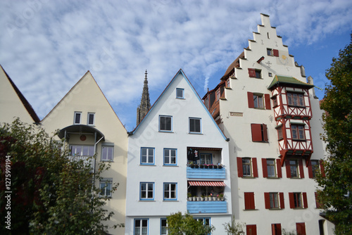 Traditional timber framing houses in the center of Ulm Old Town. Old germany architecture