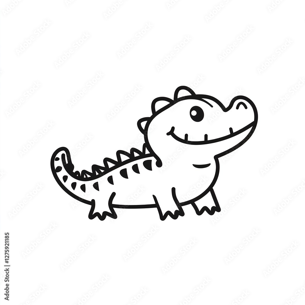Fototapeta premium Adorable cartoon croc, smiling broadly! A minimalist line drawing of a cheerful reptile.