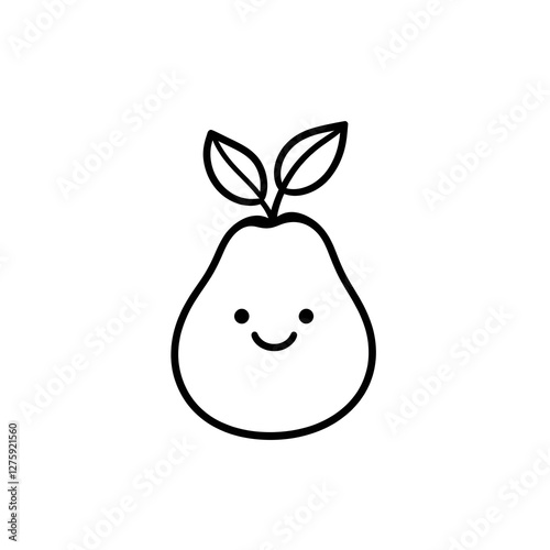Adorable pear with leaves, minimalist line art design.  Joyful, simple, and charming! photo