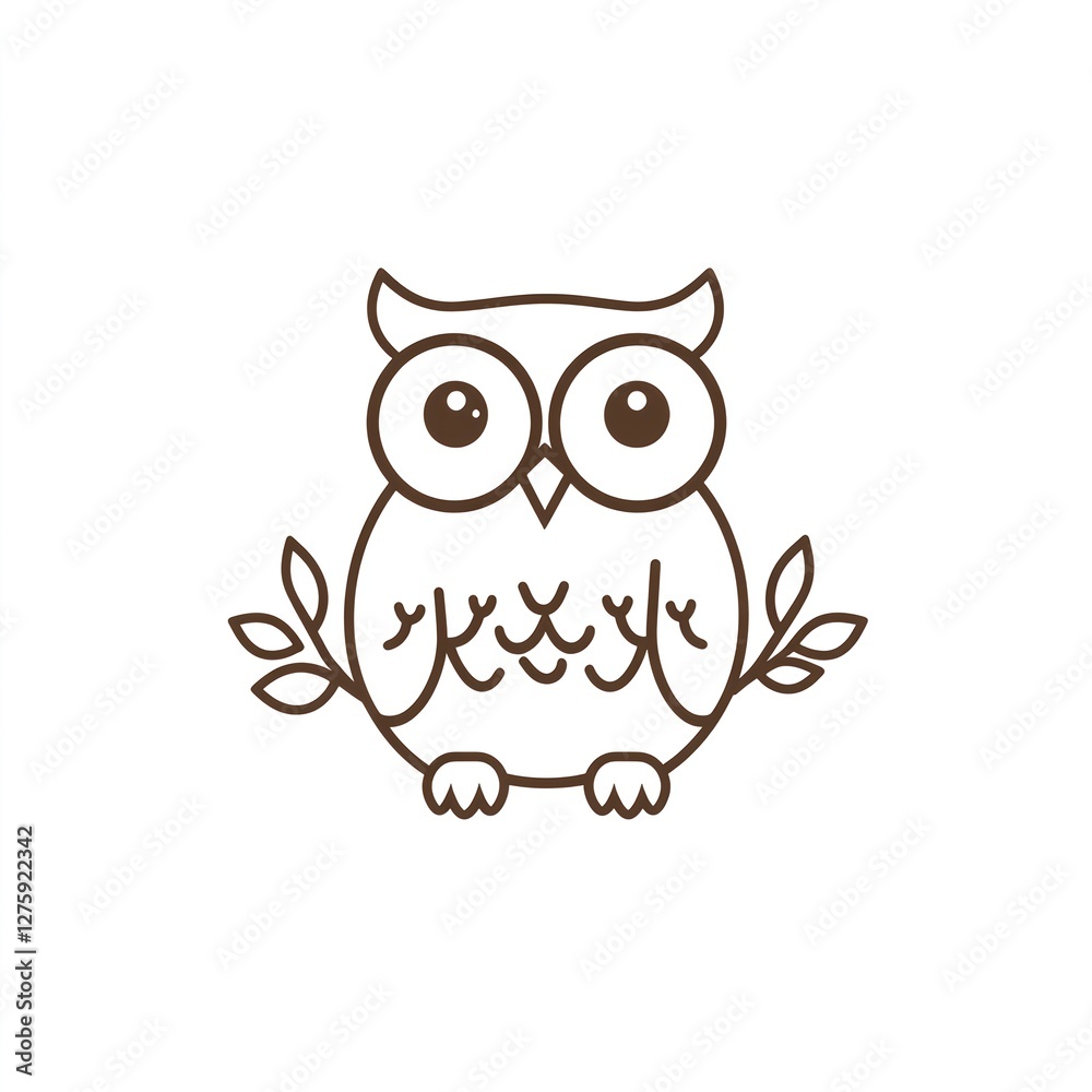 Fototapeta premium Adorable Owl perched on a branch, minimalist line art logo design.