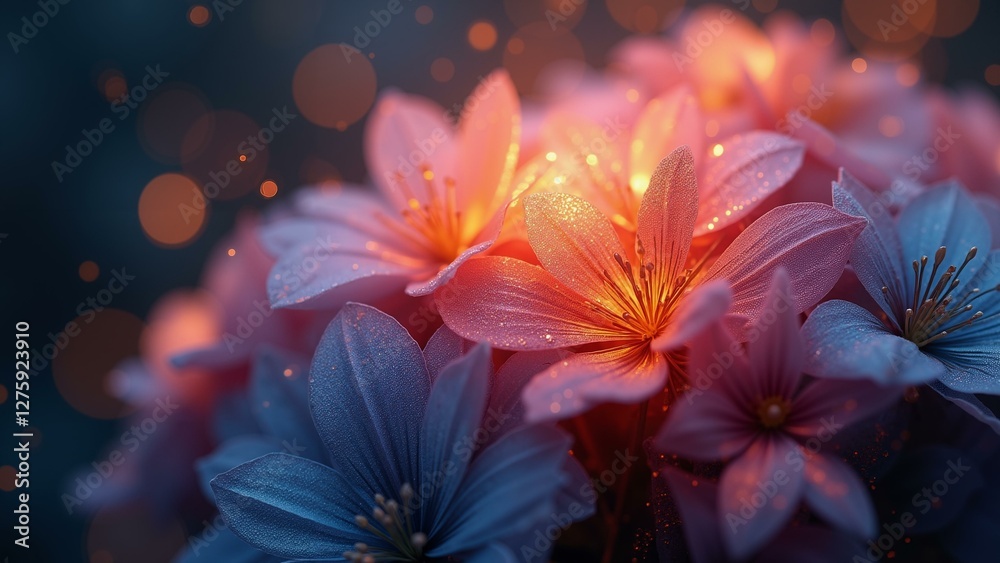 Obraz premium A stunning display of colorful lights forming a bouquet with intricate details and lifelike textures in 8k resolution, resembling abstract art., ultra detailed, 8k resolution, HDR, professional