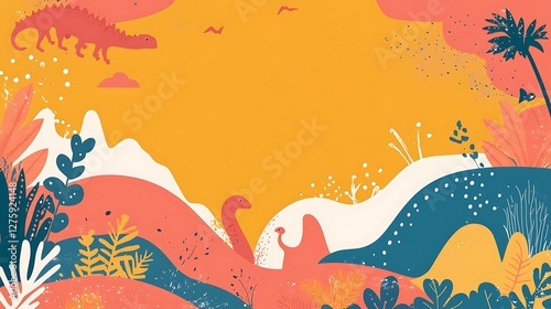 Colorful dinosaur prehistoric landscape background
