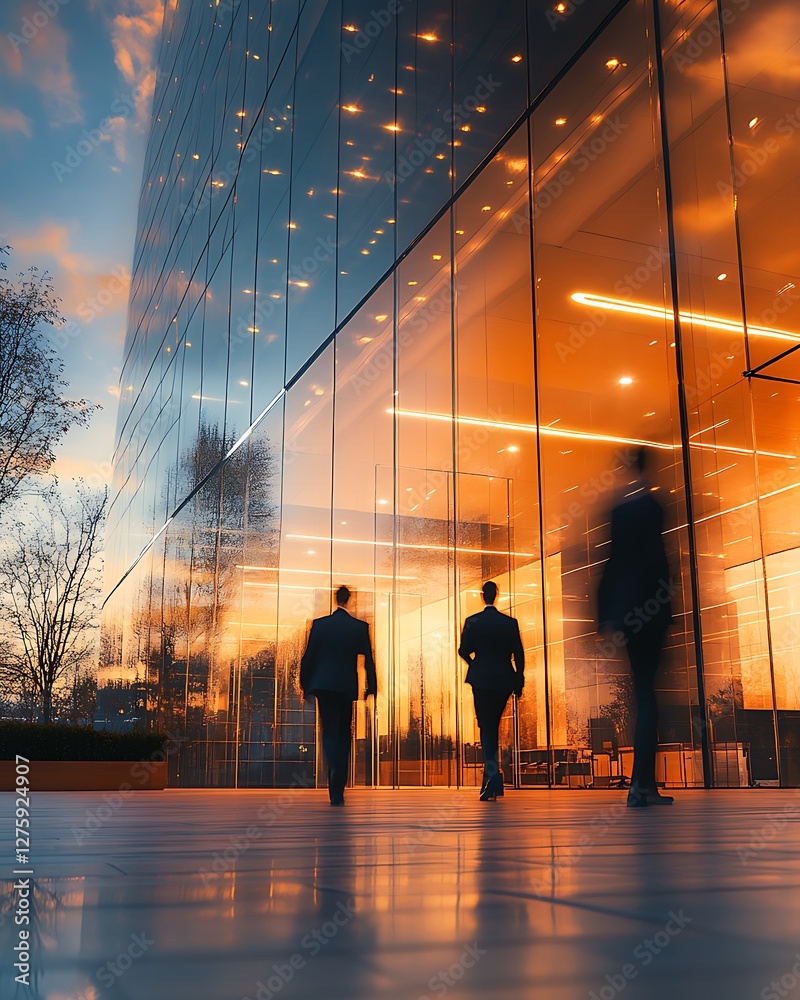 Futuristic business center featuring high glass architecture in a modern urban setting.