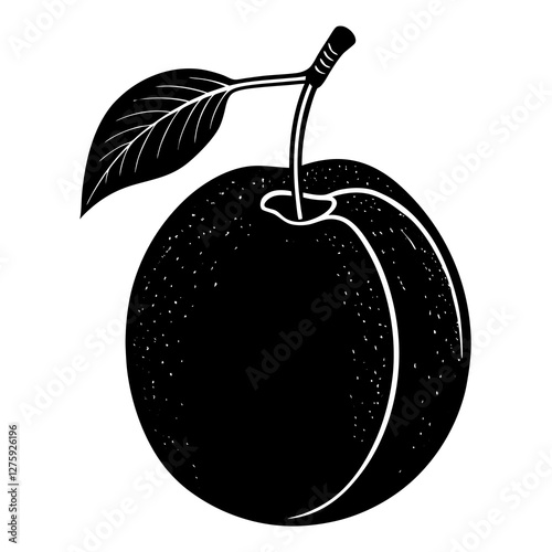 plum black silhouette vector, Simple silhouette Design vector icon with white background. Fruit silhouette vector