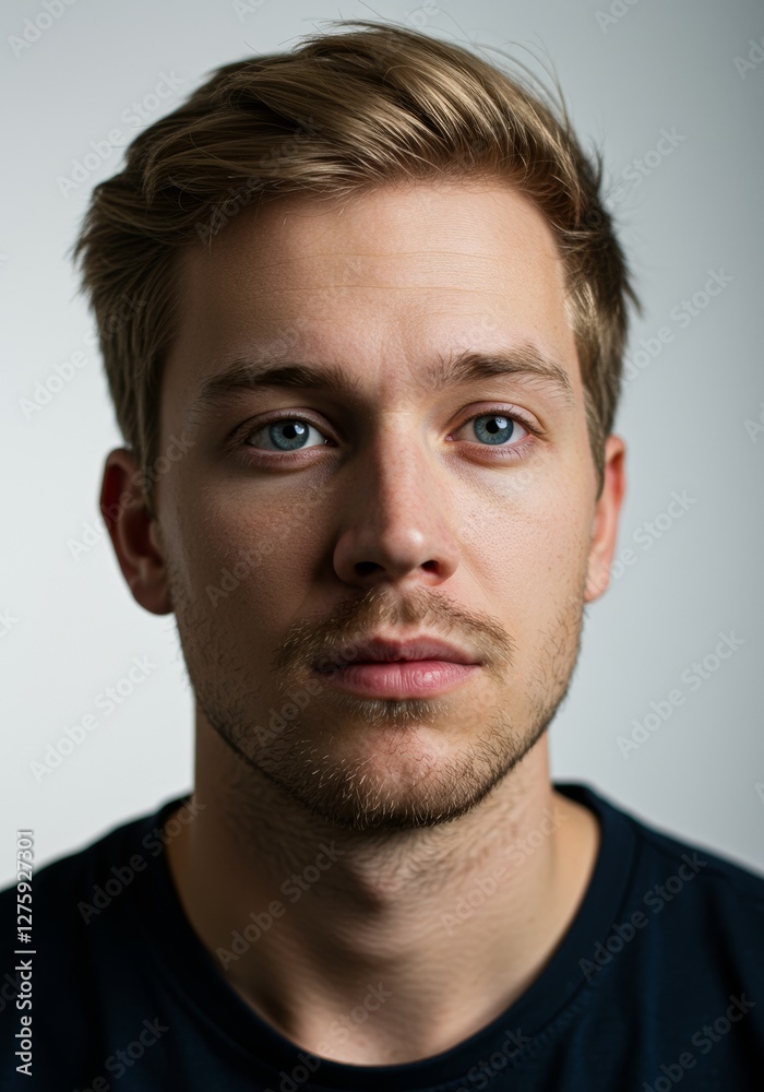 Obraz premium Handsome Blonde Man, Clean Cut, Professional Headshot, Expressive Blue Eyes