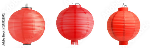 Red Paper Lanterns Display in Traditional Style Isolated on transparent background