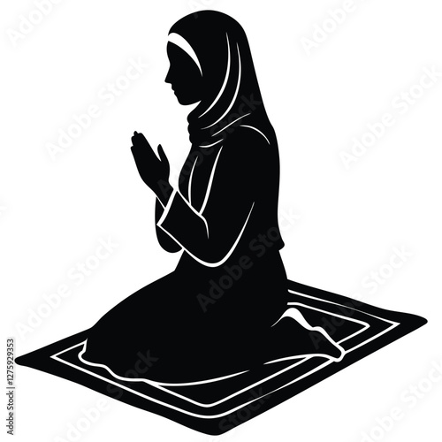 Muslim Woman Praying on a Mat with Hands Raised in Supplication