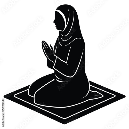 Muslim Woman Praying on a Mat with Hands Raised in Supplication