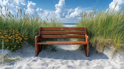 Beach path bench sunny day