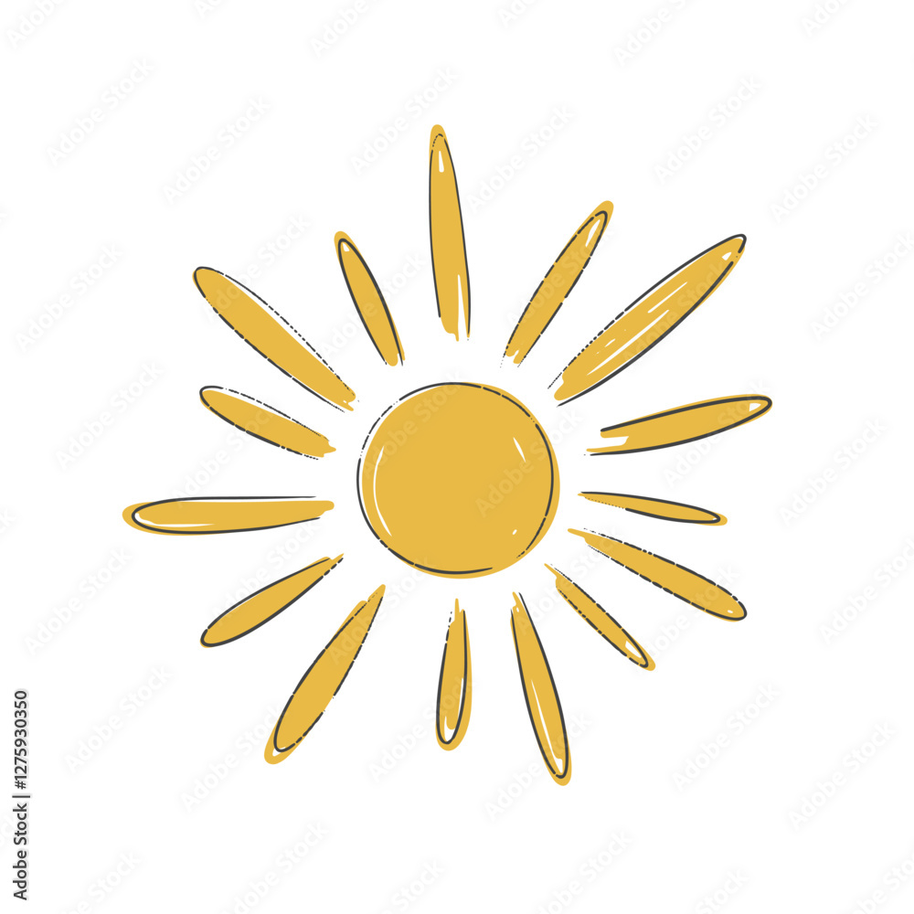 Hand drawn sun illustration with yellow rays and sketch effect vector illustration Hand drawn sun illustration with yellow rays and sketch effect vector illustration