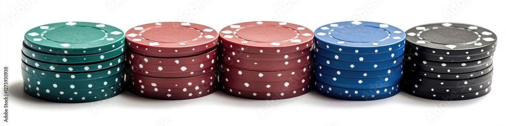 A collection of poker chips lined up next to each other, often used in gaming or betting scenes A collection of poker chips lined up next to each other, often used in gaming or betting scenes