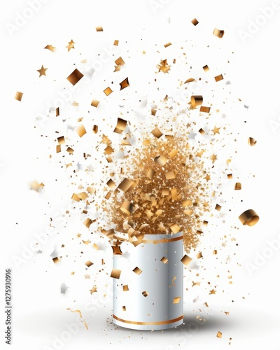 Confetti explodes out of container for celebrations, holidays, event, festival, party uses