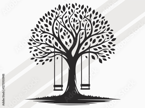 Tree with Swing Minimal Silhouette Art for Home and Digital Use