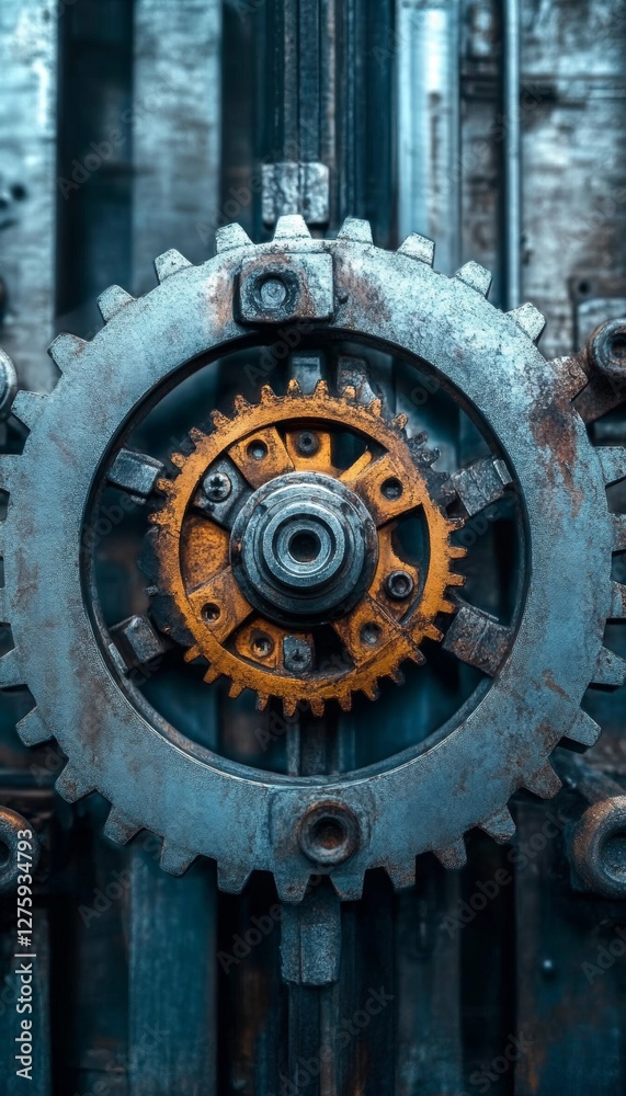 Close Up, Interlocking Metal Gears, Industrial Machine, Steampunk, Vintage Technology Close Up, Interlocking Metal Gears, Industrial Machine, Steampunk, Vintage Technology