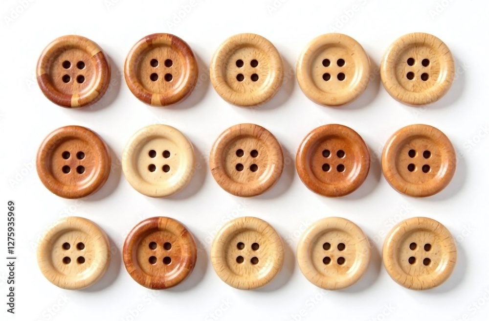 set of wooden buttons on white background set of wooden buttons on white background
